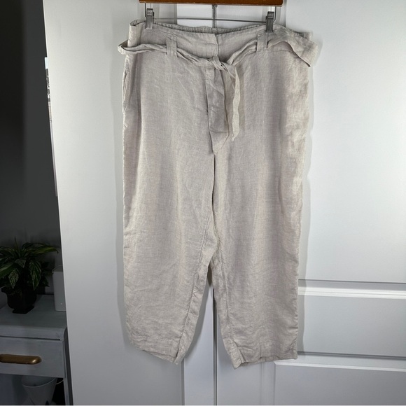 Chicos Size 3 16R Belted Linen Crop Pants Beige Tan Lightweight Breathable Beach - Picture 3 of 12